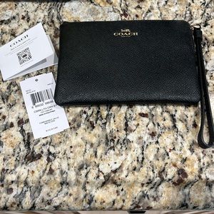 Black leather Coach Wristlet NWT